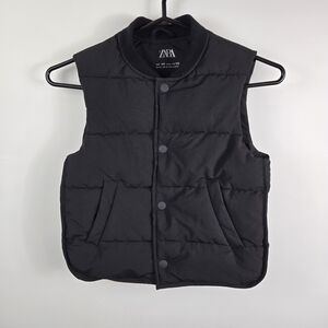 Zara Boys Black Puffer Layering  Vest With Snap Buttons 4-5 Y